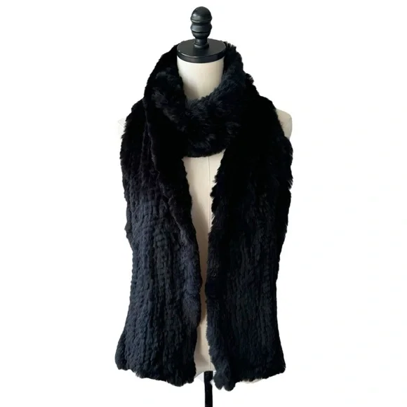 Sak’s Fifth Avenue Black Rabbit Fur Scarf - Picture 1 of 7